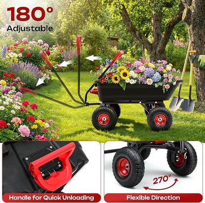 Garden Dump Cart Wagon with Hitch | 13" All Terrain Pneumatic Tires,DIY Expansion over 1200LBS Capacity,2-in-1 handle,Tow behind lawn mower, tractor or ATV