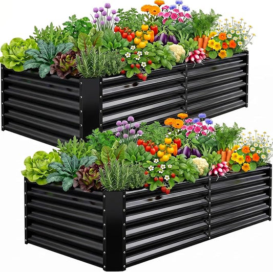 AHEONLAR 2 Pack Galvanized Raised Garden Beds Outdoor, Rectangle Metal Planter Boxes for Vegetables, Flowers and Plants, Durable Garden Bed Kit with Easy Assembly, Black