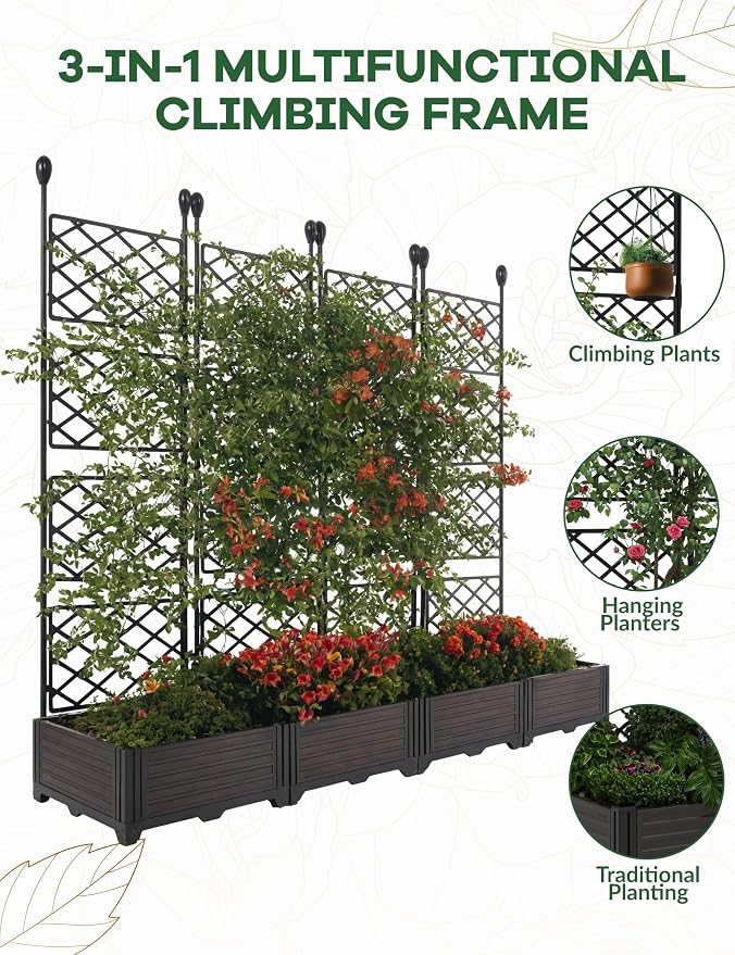 4PCS Planter Box WithTrellis,Planter Box for Climbing Plants/Vines,66x63In Garden Trellis,for Vegetables Flower, Planter Box for Backyard Patio Balcony