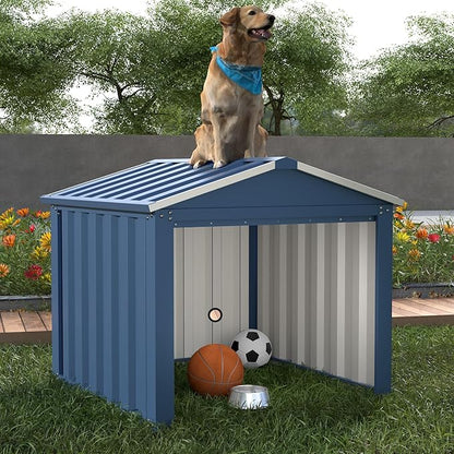 REEMOON 3x3 FT Metal Robot Mower Garage, Small Outdoor Shed, Blue | Open-front metal shelter for robot mowers, garden tools, trash bins, and small backyard equipment; assembly required.