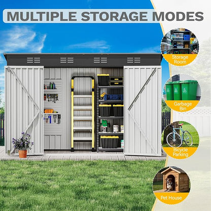DWVO 8.5x3.5ft Large Outdoor Storage Shed, Metal Tool Sheds, Heavy Duty Tool Storage with Lockable Doors & Air Vent for Backyard Patio Lawn to Store Bikes, Tools, Lawnmowers, Dark Gray