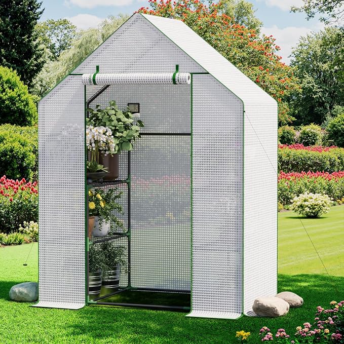 Greenhouse for Outdoors, Small Greenhouse, Walk-in Greenhouses with 3 Tiers 4 Shelves, PE Cover, Heavy Duty Plant Greenhouses for Garden and Backyard