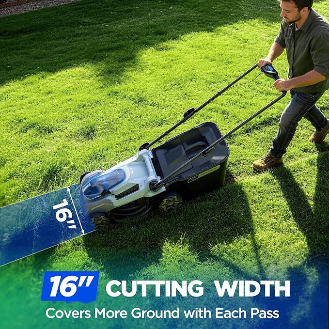 16-Inch Electric Lawn Mower, 40V Brushless Cordless Push Mower with 4.0Ah Battery & Charger, 2-in-1 Mulching/Bagging, 6-Position Height for Small Yards