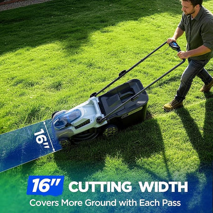 16-Inch Electric Lawn Mower, 40V Brushless Cordless Push Mower with 4.0Ah Battery & Charger, 2-in-1 Mulching/Bagging, 6-Position Height for Small Yards