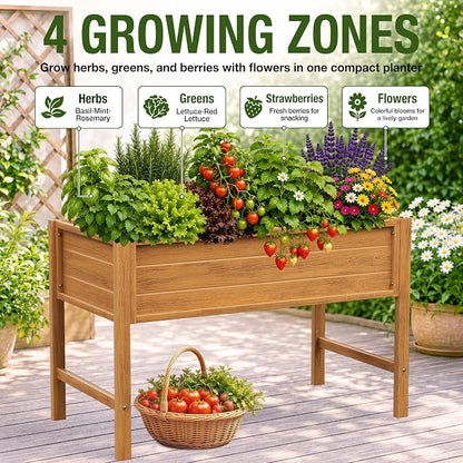 YEFU 48" Raised Garden Bed with Legs, HIPS Outdoor Garden Bed, Teak | Raised Garden Bed with Legs for Patios & Decks, 30" Height, Wood-Look HIPS, Drainage, 385 lbs Support for Vegetables & Herbs