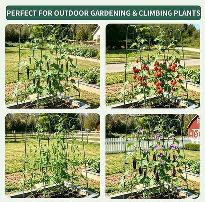 Miory Cucumber Trellis for Raised Bed, Garden Arch Trellis for Climbing Plants Outdoor, Steel with Plastic Coated Plant Support for Vines with Plastic Connector Nylon Netting (32" Lx32 Wx63 H)