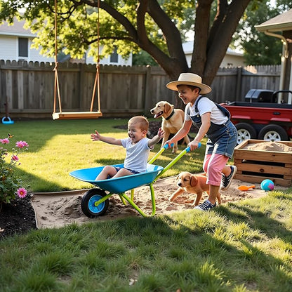 G & F Kids Metal Wheelbarrow, Child-Size Steel Garden Wheelbarrow for Toddlers & Kids, Sturdy Single-Wheel Design for Outdoor Play, Gardening & Sandbox Fun Activities, 28" H x 12" W Kid Size