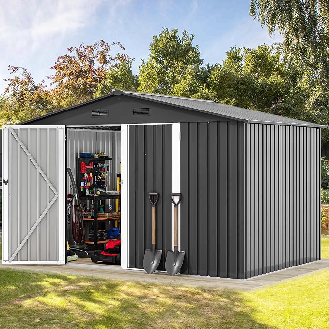 DWVO 10'x8' Large Metal Outdoor Storage Shed, Heavy Duty Tool Storage Sheds for Backyard Patio Lawn - Ideal for Bicycles, Garden Tools, and Lawn Equipment, Easy-to-Assemble, Dark Gray
