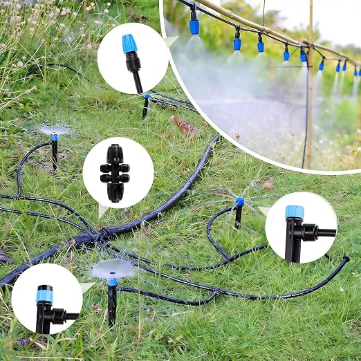 Garden Drip Irrigation System - 230FT Quick-Connect Automatic Watering Misting System Kit with 1/2" & 1/4" Tubing, Adjustable Spray Nozzles & Sprinklers for Lawn, Plant Bed, Greenhouse, DIY Irrigation