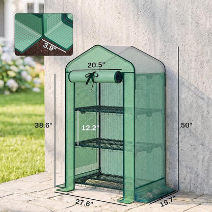 Outsunny 3 Tier Mini Greenhouse with Screen Roof, 27.6" x 19.7" x 50", Portable Small Greenhouse with High Strength PE Cover, Roll-Up Zipper Door for Garden Yard Backyard, Green