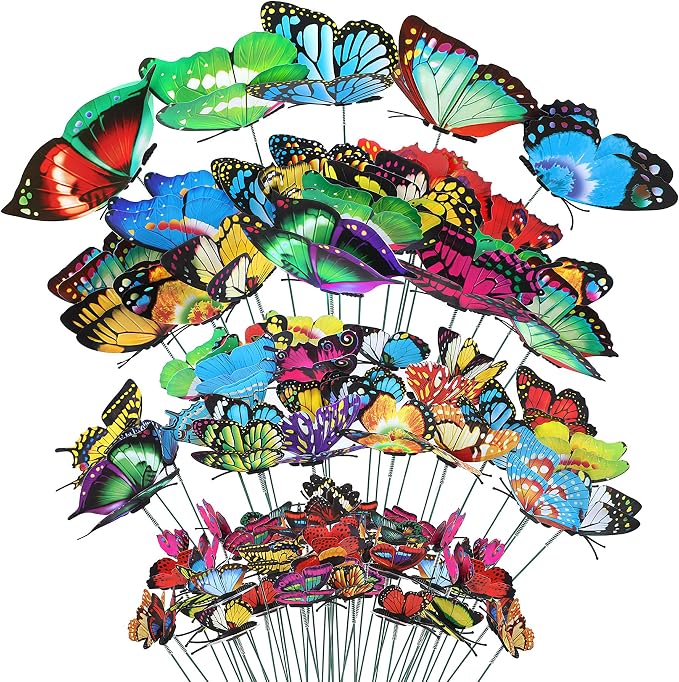Augshy 75PCS Butterfly Decorations Stakes, Garden Butterflies Stakes Garden Ornaments PVC Waterproof for Outdoor Patio Decor Yard Lawn Home Decor Party Supplies Assored Size