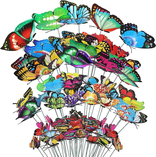 Augshy 75PCS Butterfly Decorations Stakes, Garden Butterflies Stakes Garden Ornaments PVC Waterproof for Outdoor Patio Decor Yard Lawn Home Decor Party Supplies Assored Size