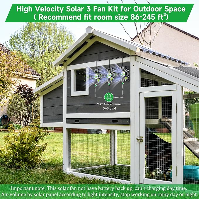 blessny Solar 3 Fan Kit for Intake or Exhaust air, Weatherproofed Solar Powered Fans for Outside Chicken Coops, Greenhouses, Shed, Pet House Air Ventilation
