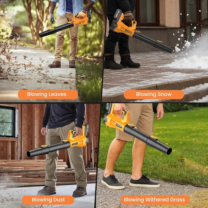 Cordless Leaf Blower with 4.0Ah Battery and Charger, Powerful Electric Leaf Blowers with 6 Adjustable Wind Speed, Lightweight Portable Leaf Cleaner for Patio, Lawn Care, Leaves Dust Cleaning