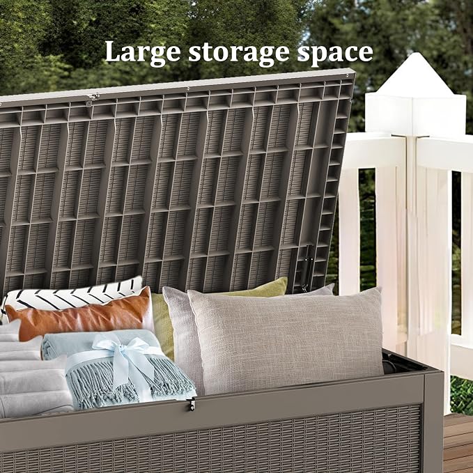 320 Gallon Outdoor Storage Box Waterproof, Lockable Resin Deck Box Large Storage Bin for Patio Furniture Cushion, Garden Tools, Pool Accessories, UV-Resistant Outside, Gray