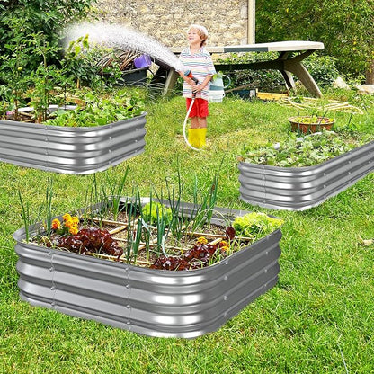 Square Galvanized Raised Garden Bed 4x4 ft – Heavy Duty Metal Planter Box for Vegetables & Flowers,Herb– 12" Deep Rust-Resistant Outdoor Gardening Bed with Easy Assembly, Above Ground (Silver)