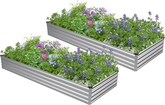 2PCS 7x3x1ft Galvanized Raised Garden Bed,Outdoor Planter Box Metal Patio Kit Planting Bed for Vegetables Flowers Herb,Silver