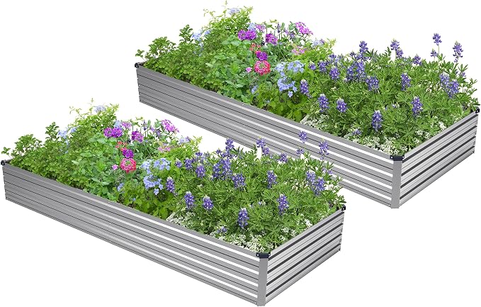 2PCS 6x3x1ft Galvanized Raised Garden Bed,Outdoor Planter Box Metal Patio Kit Planting Bed for Vegetables Flowers Herb,Silver