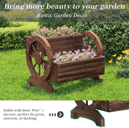 Kitsanery Wooden Planter Box,Planters for Outdoor Plants, Flower Cart for Patio Garden Balcony, Backyard Decor Garden Planters with Wheels for Flowers,Vegetables (Carbonised Colour (Dark Brown))