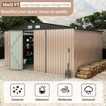 12X10 ft Outdoor Metal Storage Building, Outdoor Shed with Secure Lockable Door & Air Ventilation System, Premium Metal Tool Shed for Garden, Backyard, Patio, Ideal for Lawn Equipment & Tools
