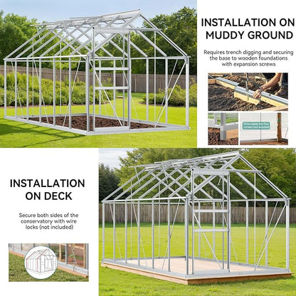 YITAHOME 12x6FT Polycarbonate Greenhouse Large Heavy Duty Green Houses Outdoor Aluminum Greenhouses with Sliding Doors Vent Window Walk-in Greenhouse for Garden Backyard, Silver