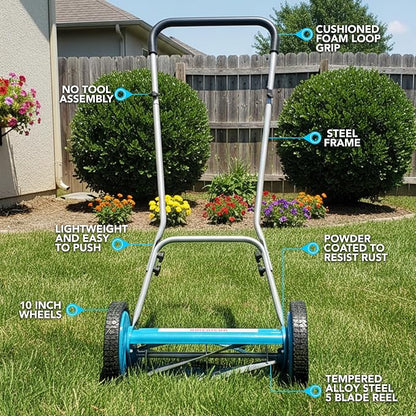 American Lawn Mower 2205-14 14-Inch 5-Blade Reel Lawn Mower, U-Handle