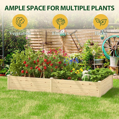 MUPATER 8x4x1.2ft Wooden Raised Garden Bed, Wood Planter Box Outdoor with Mortise & Tenon Design, 34.5 Cubic Feet Raised Beds for Gardening Herbs, Vegetables and Flowers, Natural
