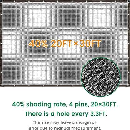 Shade Cloth, 20FT X 30FT 40% Black Outdoor Woven Sun Shade with Grommets, Durable Breathable Netting Shading Antifreezing for Patio, Garden, DIY Home, Plants Cover, Greenhouse, Dog Kennel