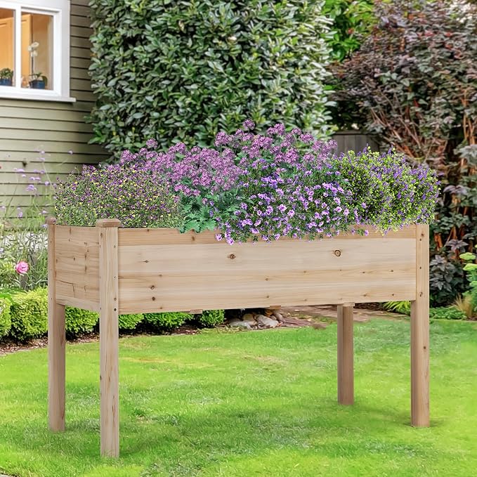 Topeakmart Wooden Garden Planter Boxes 48 X 23 X 30in Elevated Raised Garden Bed Outdoor with Legs Wooden Gardening Box for Flower/Vegetable/Herb/Tomato/Backyard/Patio, 2pcs