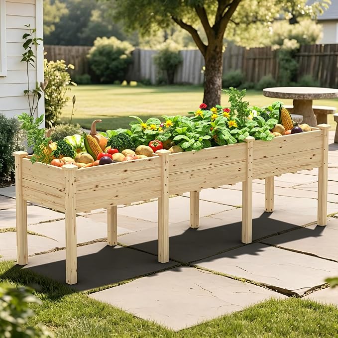BlueWish 96''L x 24''W x 30''H Outdoor Cedar Garden Bed, 2x8 FT Raised Garden Bed with 9 Drainage Holes & 8 Legs, Elevated Planter Boxes for Gardening, Vegetable, Flower, 990lbs Capacity, Natural