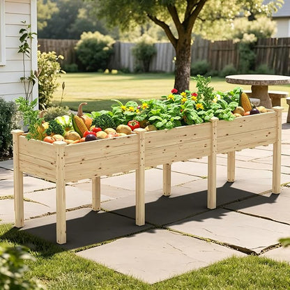 BlueWish 96''L x 24''W x 30''H Outdoor Cedar Garden Bed, 2x8 FT Raised Garden Bed with 9 Drainage Holes & 8 Legs, Elevated Planter Boxes for Gardening, Vegetable, Flower, 990lbs Capacity, Natural