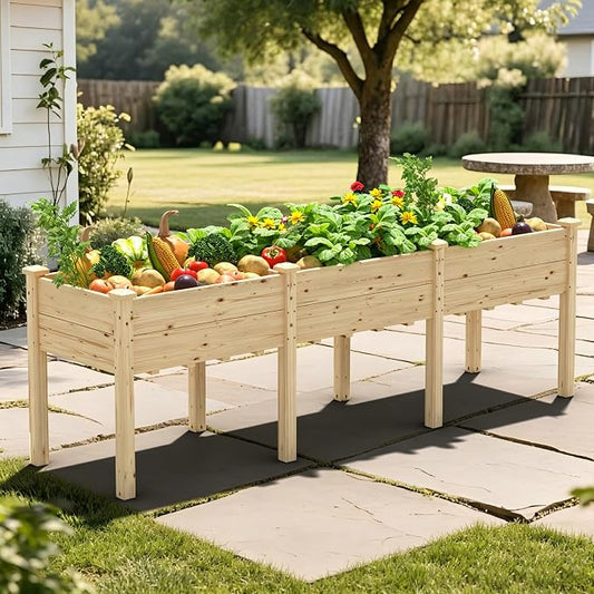 MUPATER 96 x 24 x 30in Cedar Wood Raised Garden Bed, Elevated Planter Box Outdoor with Legs, Large Garden Beds Raised for Gardening, Backyard, Patio and Balcony, Natural Wood