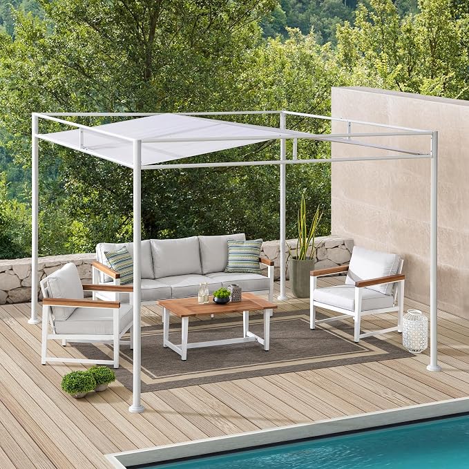 SUNJOY 10' x 10' Outdoor Pergola, Darkeford Metal Pergola with White Sling Fabric Sun Shade Canopy for Outdoor Patio, Garden,Yard, Deck, Entertaining