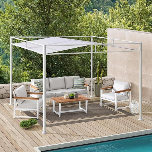 SUNJOY 10' x 10' Outdoor Pergola, Darkeford Metal Pergola with White Sling Fabric Sun Shade Canopy for Outdoor Patio, Garden,Yard, Deck, Entertaining