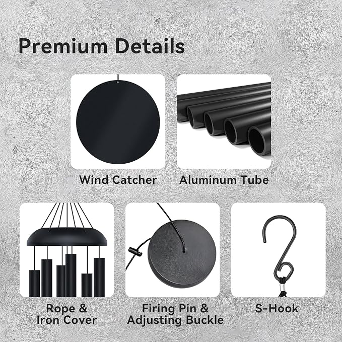 WindChimes Outdoors, 80 Inches Extra Large Deep Tone Metal WindChimes with 6 Thickened Aluminum Tubes, Wind Chimes for Outside, Memorial Wind Chimes Best Gift for Mom Grandma Women, Black