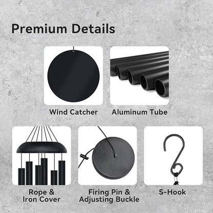 WindChimes Outdoors, 80 Inches Extra Large Deep Tone Metal WindChimes with 6 Thickened Aluminum Tubes, Wind Chimes for Outside, Memorial Wind Chimes Best Gift for Mom Grandma Women, Black