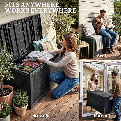 YITAHOME 95 Gallon Outdoor Storage Deck Box | Waterproof Resin Deck Box w/Handles, Lockable Outdside Deck Box for Patio Furniture, Garden Tools, Lockable & UV
