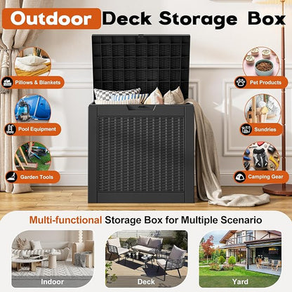 Outdoor Storage Box, Resin Deck Boxes Indoor and outdoor, Waterproof Storage Box Lockable Lid (Black,35 Gallon-2Pack)