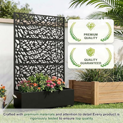 Casaphoria Metal Raised Garden Bed with Trellis and Wheels, 72"x47"x16" Planter Box for Climbing Plants, Vegetables & Vines, Features Drainage Holes and Privacy Screen (Black-Net)