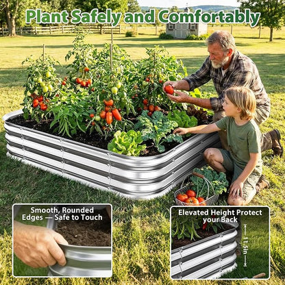 Square Galvanized Raised Garden Bed 4x4 ft – Heavy Duty Metal Planter Box for Vegetables & Flowers,Herb– 12" Deep Rust-Resistant Outdoor Gardening Bed with Easy Assembly, Above Ground (Silver)
