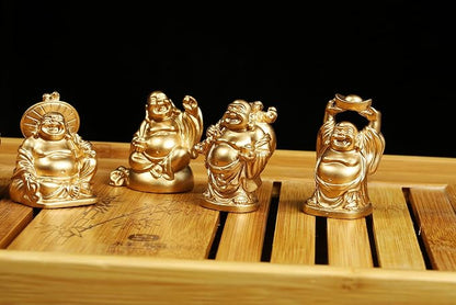 6Pcs 2in Gold Resin Laughing Buddha Figurines, Tabletop Lucky Decor | Maitreya Buddha Statue, Flower Pot Statue, Home Office Desk Decor, Fengshui Collection Gift Ornaments