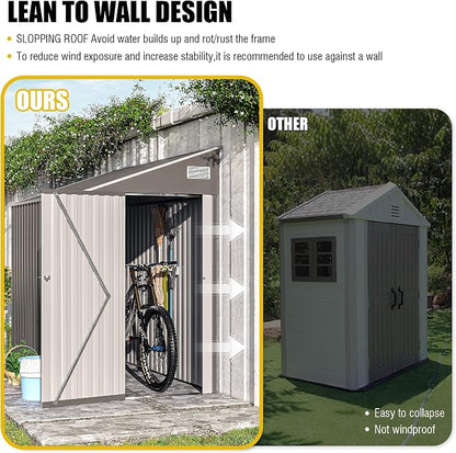 YOPTO 4×8 FT Outdoor Metal Storage Shed,Heavy-Duty Lean to Storage Shed with Lockable Single Side Hinge Door,Waterproof Metal Storage Tool House W/Sloping Roof,Air Vent&Protect Film,for Backyard,Gray