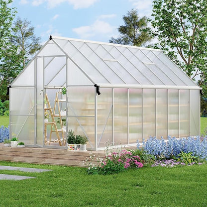 GarveeLife 8X16FT Polycarbonate Greenhouse with Aluminum Frame, Polycarbonate Greenhouse for Outdoors, Greenhouses with Ventilation and Rain Gutter, Aluminum Large Walk-in Greenhouses for Outside