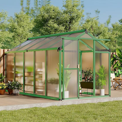 Garvee 6 X 10 Greenhouse, Greenhouses for Outside, Polycarbonate Greenhouse with Aluminum Frame, Lockable Door and Ajustable Roof Vent for Backyard, Green Houses for Outside Garden Backyard, Patio
