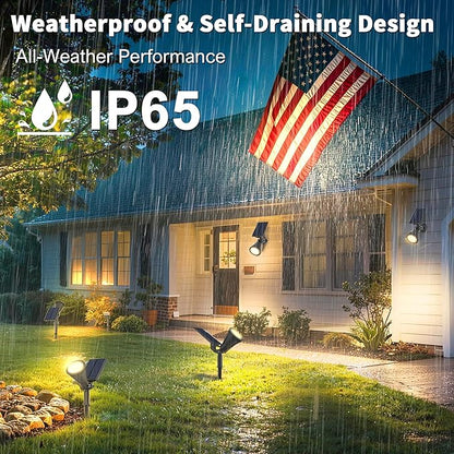 JEJOT 6 Pack Solar Lights Outdoor Waterproof,Warm White Light,2 Lighting Modes,Solar Powered Spotlights for Yard Garden Solar Spot Lights for Flag Landscape Auto On/Off