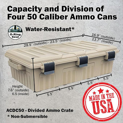 MTM ACDC50, Divided Ammo Crate Utility Box, Water Resistant, Ammo Storage Box, Lockable Storage Keeping Ammo Safe, Survival or Hunting Gear, Made in USA, Dark Earth
