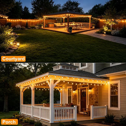 100FT Remote Outdoor String Lights for Outside, 50+2 LED Waterproof Shatterproof Edison Dimmable Timer Bulbs, 2500K Warm White Patio Lights for Garden Backyard Yard Hanging Lighting