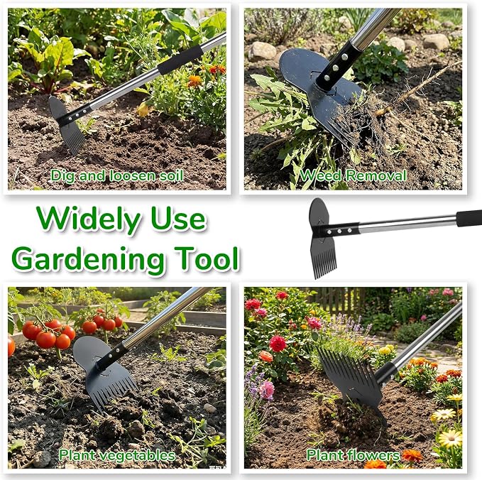 Garden Tools,Weeder Tool,63" Weed Puller Tool with Long Handle,12 Claw Steel Head,Easy Weeding Without Bending or Squatting Down,Weeding Tools Suitable for Farm Planting,Gardening