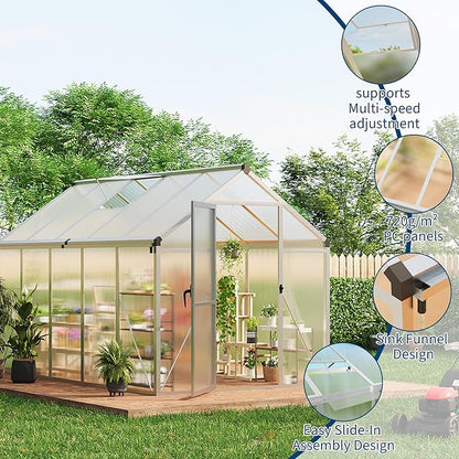 6x10 FT Greenhouse, Greenhouses for Outside, Polycarbonate Greenhouse with Aluminum Frame, Lockable Door and Ajustable Roof Vent for Backyard, Green Houses for Outside Garden Backyard, Patio