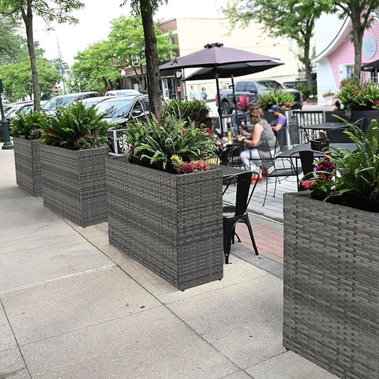 LEWIS&WAYNE Tall Planters for Outdoor Wicker Large Rectangular Block Box | All-Weather, Handmade PE Rattan, Removable Liner, Indoor Outdoor, Patio Porch Garden, Modern Design